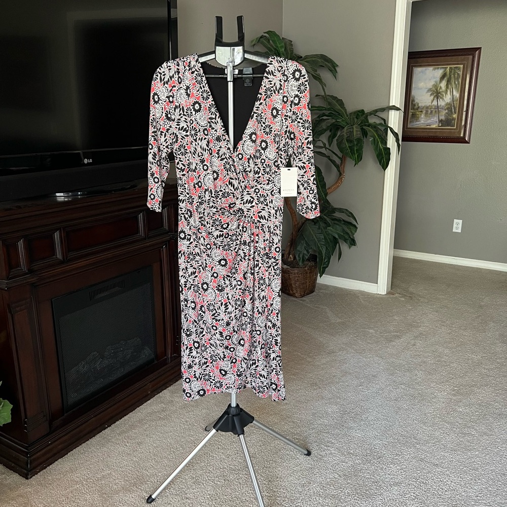 Kiyonna Floral Faux Wrap Dress - Pink and Black